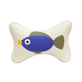 卡通可爱创意熊猫鱼棉麻汽车头枕一对记忆棉护颈枕骨头腰靠颈椎枕