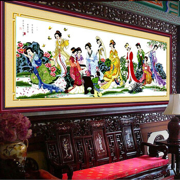 
                                        爱度ks 十字绣客厅新款大幅琴棋书画人物大画梦红楼梦十二金钗印花装饰挂画 3132梦红楼240*100cm 客厅大幅画                