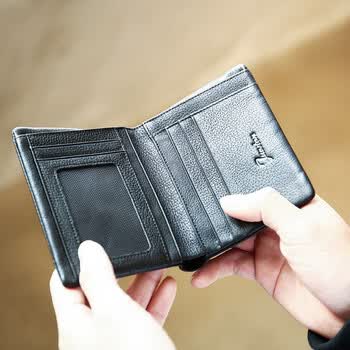 爵尔丝顿新款钱包男真皮竖款皮夹正品牛皮短款钱票夹男士薄款商务卡夹