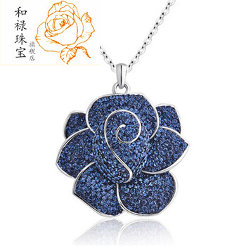 蓝花朵仿水晶毛衣链长款项链 女配饰品礼物