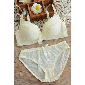 薄款聚拢文胸套装 学生可爱小清新白色内衣套装 0987黄色 80a【图片