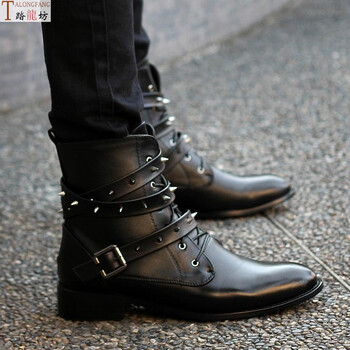 权志龙gd秋冬季个性马丁靴摇滚潮高帮皮鞋非主流柳钉拉链休闲男鞋朋克