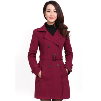 juamasszui旗舰店哥弟款女装2015春秋新款修身风衣大衣大码中长款外套韩版 酒红色风衣 S(2码)