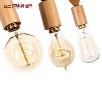 比月简约现代餐厅灯创意个性橡木客厅卧室书房灯时尚实木吊灯3520 C款送A19爱迪生灯泡
