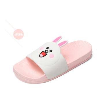 一字卡通女士室内外浴室洗澡厚底潮流沙滩凉拖鞋 粉红色 36
