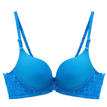 无钢圈前扣蕾丝边性感美背女文胸罩 小胸聚拢无痕舒适内衣 孔雀蓝色