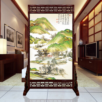 
                                        私人定制中式座屏 书房酒店隔断 办公室客厅双面屏风 022春风美景 160cm宽*180高 左镂空                