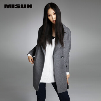 
                                        MISUN/米尚秋冬新款欧洲站小茧型翻驳西服领加厚呢子大衣女 灰色 S                