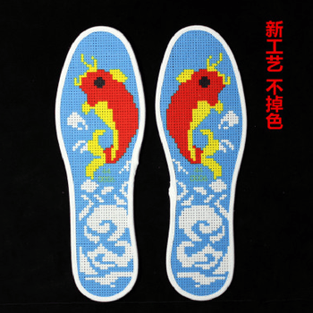 绣针孔鞋垫棉布手工精准满绣半成品男女绣花防臭鞋 单股-年年有鱼d006