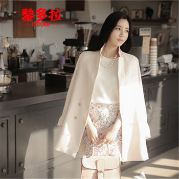 黎多拉 2015秋季新款韩版OL通勤中长款女西服女式小西装 米白色 XL