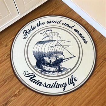 少女粉色软妹动漫日系卡通吊篮毯圆形地毯卧室地毯桌椅垫 乳白色帆船