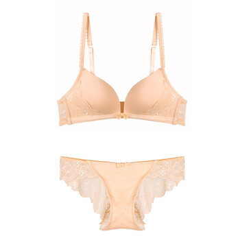 抹凝云无钢圈上托套装文胸简约夏季超薄杯内衣蕾丝内裤新款白色 肤色