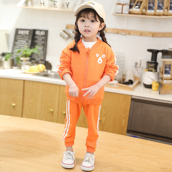 女童运动套装春季新款1一5岁儿童韩版童装女宝宝春秋装卡通两件套 桔