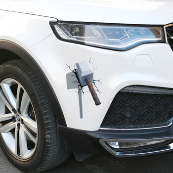 lma洛玛 汽车贴纸3d贴纸仿真裂痕穿墙贴纸 雷神锤子车贴油箱盖车尾