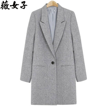 薇女子 新款女装韩版中长款修身显瘦休闲小西服薄西装女外套 C1046 灰色 XL