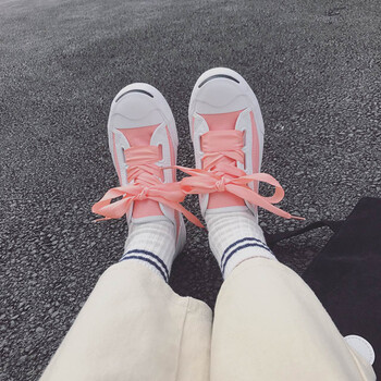 gerun女鞋开口笑帆布鞋女学生小白鞋超火板鞋 粉色 送袜子 38