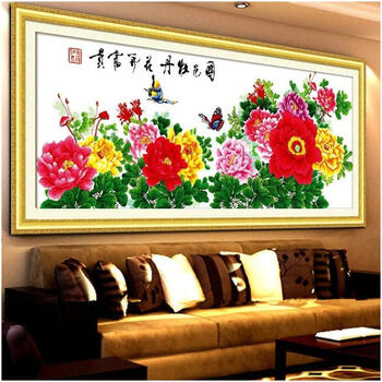 
                                                            包邮皇家至尊蒙娜丽莎十字绣新款客厅大幅背景墙画花开富贵中国风国色九尺牡丹花3米壁画2米艺术 2.1米（丝线）210*90厘米【免费补线】                