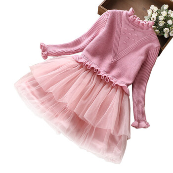 童裙女童连衣裙中大童加绒秋冬公主圣诞节针织洋气打底毛衣裙裙子