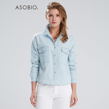 ASOBIO 2015春夏新款女装 欧美水洗落肩长袖牛仔衬衫 4511602020 浅蓝色/602 160/84A/S