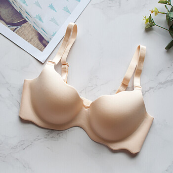 女士性感光面无痕一片式文胸 舒适大码纯色薄款夏透气v型简约内衣