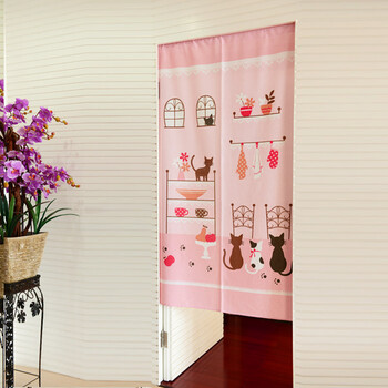 
                                        风雅荷塘  妈咪餐厅  85*150CM 经编纱精品印花风水门帘 布艺 隔断 送杆 浅粉色                