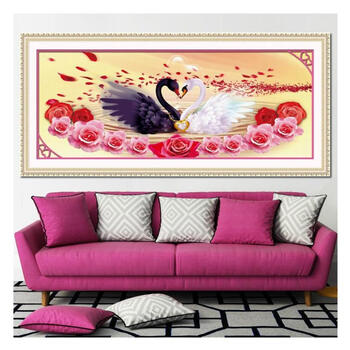 
                                        包邮 蒙娜丽莎十字绣新款客厅大幅装饰画情比金坚系列中国风壁画挂画一对天鹅心心相印玫瑰花婚庆 钻石画情比金坚精华版108*47CM                