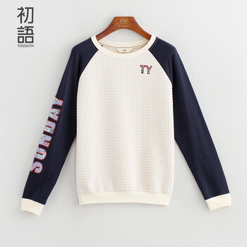 初语春季卫衣女棒球服宽松休闲运动学生套头卫衣女8530521903 米白 L