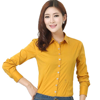职业阿玛施特价女装旗舰店专柜正品2015夏季新款OL衬衫长袖翻领上班族女装修身韩版衬衣白领 黄色 3码/M 重110