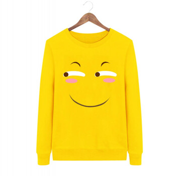 滑稽笑脸表情套头圆领卫衣上衣外套情侣男女装秋冬新款印花上衣 黄色