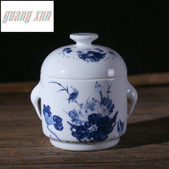 v陶瓷寿桃煲汤 带盖瓷罐人参燕窝盅双盖隔水炖盅 400荷趣炖盅