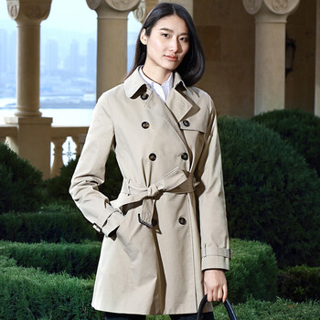 YOUSOKU 中长款风衣 女进口防水面料经典款双排扣风衣外套 1516402 米色 L