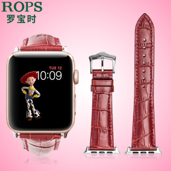 罗宝时（R O P S）适用苹果iwatch8女款大红色真皮苹果手表表带 applewatch7/6表带 大红色 适用苹果手表42/44/45mm