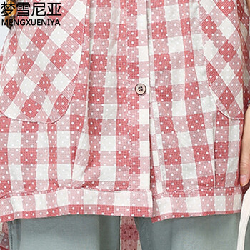 
                                        梦雪尼亚 2015夏新款韩版甜美小清新格子中长款棉麻衬衫短袖衬衣女 红格 L                