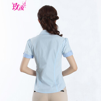 玫凌大码职业装女短袖夏款正装女装工作服衬衫M1206-1 浅蓝色 XS