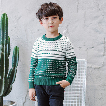 潮童秋冬装 3-14岁男童休闲百搭条纹毛衣针织衫 80499绿色 130cm