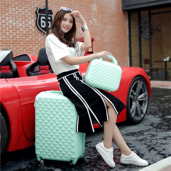 可爱行李箱女密码箱拉杆箱旅行箱万向轮24寸28寸硬箱皮箱 钻面薄荷绿