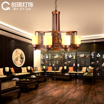 创琪 中式吊灯客厅茶酒楼云石灯具复古典大厅高档仿铜灯具 10头配8WLED玉米泡 88*65cm