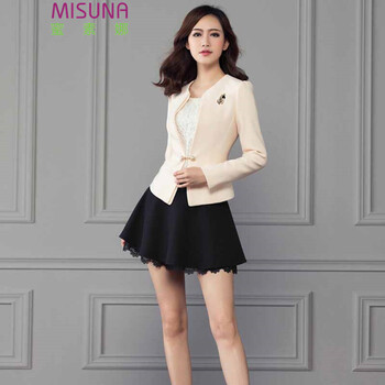 蜜素娜    2015秋新品长袖配修身小西装短外套#8502 杏色 XL