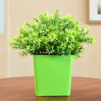 盆栽假花植物摆件桌面卧室绿植装饰品家居小盆景塑料干花 方绿盆金丝