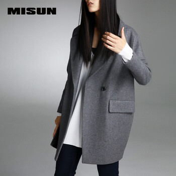 
                                        MISUN/米尚秋冬新款欧洲站小茧型翻驳西服领加厚呢子大衣女 灰色 S                