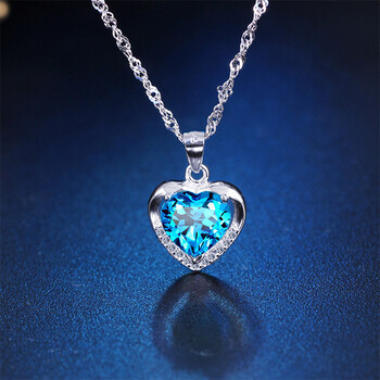 项链女925银粉晶紫晶托帕石简约学生心形吊坠日韩版配饰 需要其他款式