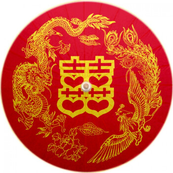 d传统结婚红伞龙凤双喜新娘红伞装饰伞结婚礼品防雨复古油纸伞 直径1