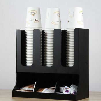 
                                        咖啡奶茶店取塑料纸杯放一次性杯子分杯器 亚克力外带杯架 竹制收纳盒 奶茶店用水杯架收纳盒 3mm黑色高6格杯架                