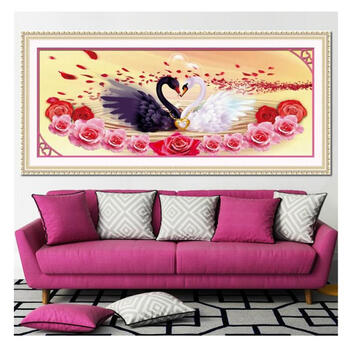 
                                        包邮 蒙娜丽莎十字绣新款客厅大幅装饰画情比金坚系列中国风壁画挂画一对天鹅心心相印玫瑰花婚庆 钻石画情比金坚精华版108*47CM                