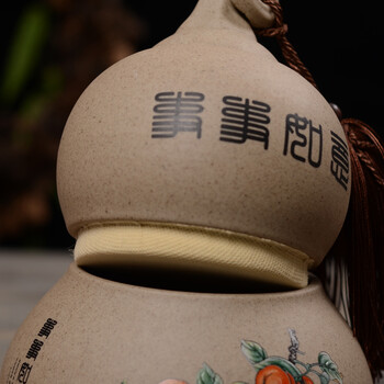 
                                        博度 哥窑葫芦双层茶叶罐 陶瓷密封罐 粗陶茶罐陶瓷 大号容量储藏罐1斤装 粗陶事事如意                