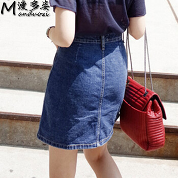 漫多姿2015秋季新款牛仔半身裙高腰短裙女M2144 深蓝 S