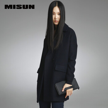 
                                        MISUN/米尚秋冬新款欧洲站小茧型翻驳西服领加厚呢子大衣女 灰色 S                