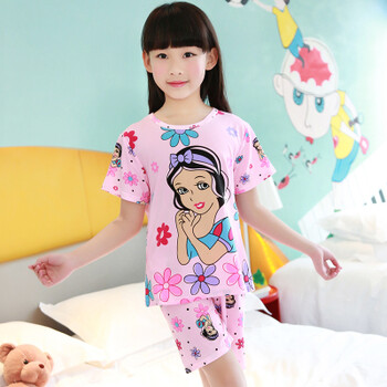 纯棉短袖男童睡衣女童可爱卡通家居服中大童小孩童装 卡通白雪公主