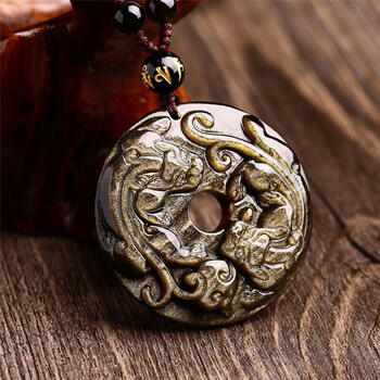 天然金耀石貔貅吊坠挂件双皮休男女款吊坠项链饰品 咖啡色挂绳款