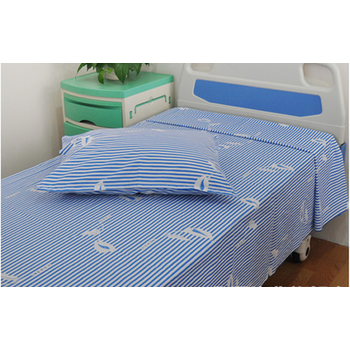 医院床上用品三件套医护病床蓝绿红白条涤棉棉床单被套枕套 蓝条健康